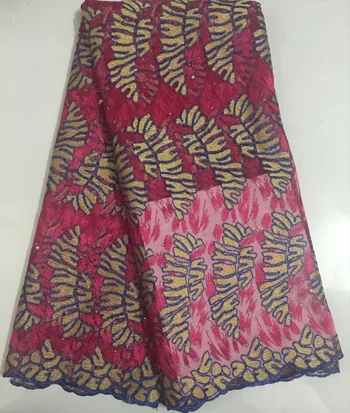 

New Arrival African Lace Free Shipping ! African Net Lace High Quality French Fabric with Stones Embroidery NLL2840 fucshia