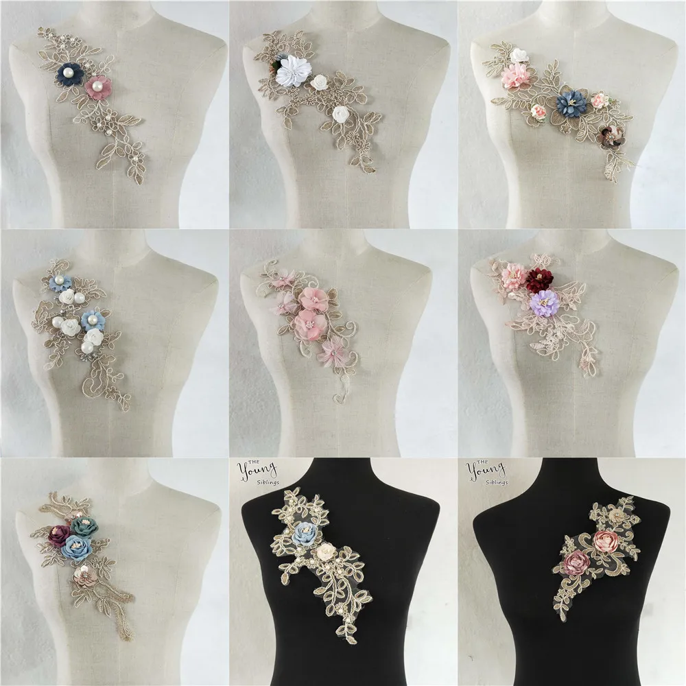 

Hot sale 3D Flower Neckline Lace Lace Collar Fabric Applique DIY Embroidery Lace Fabric Neckline Applique Sewing Craft Supplies