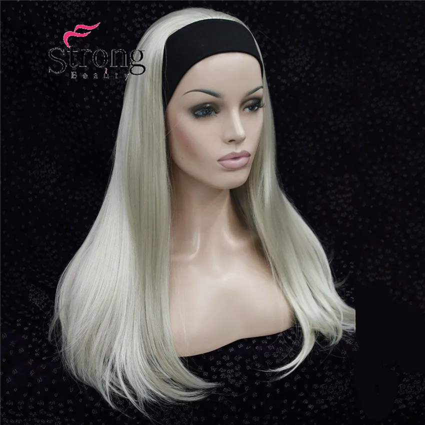 E-679B #122 wig with headbands ash blonde straight long women's half wig (5)