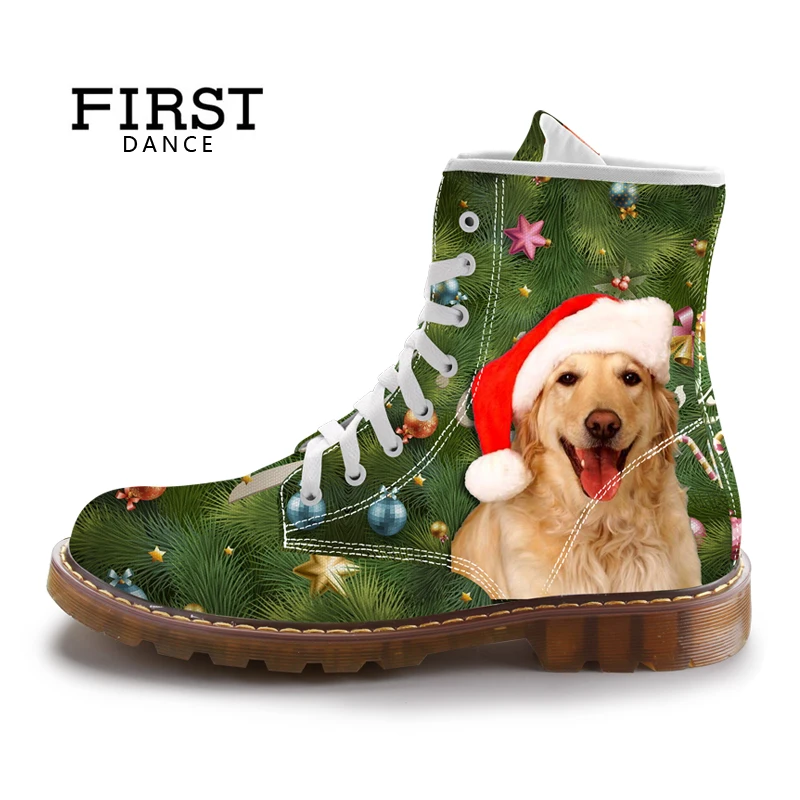 Женские ботинки Мартинс с принтом рождественской собаки для первого танца; сезон весна; модная женская обувь зеленого цвета; женская обувь martin с животным принтом на заказ - Цвет: Style1