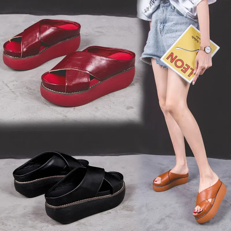

Women's New Pu Leather Platform Slippers Sandals for Women Flat Big Size Shoes Summer Beach Slides Mules Clogs Girl Shoes
