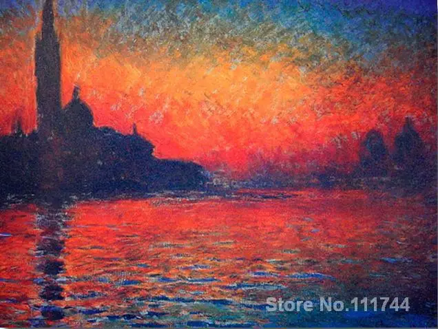 

oil painting of landscapes San giorgio maggiore by twilight Red by Claude Monet art High quality Handmade