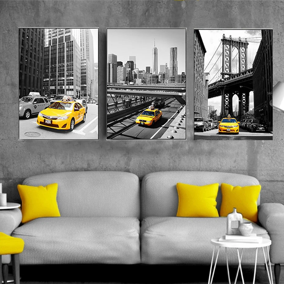 Dt Buildings New York Taxis Yellow 12X16 Inch Framed Art Print 