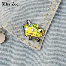 Bonito dos desenhos animados Esponja Meme Pinos Esmalte Esponja Saco Jeans Lapela Pin Broches Crachá Engraçado Anime Jóias Presente para crianças amigos(China)