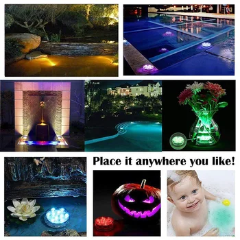 Battery operated 10leds rgb led submersible light underwater night lamp garden swimming pool light for wedding party vase bowl