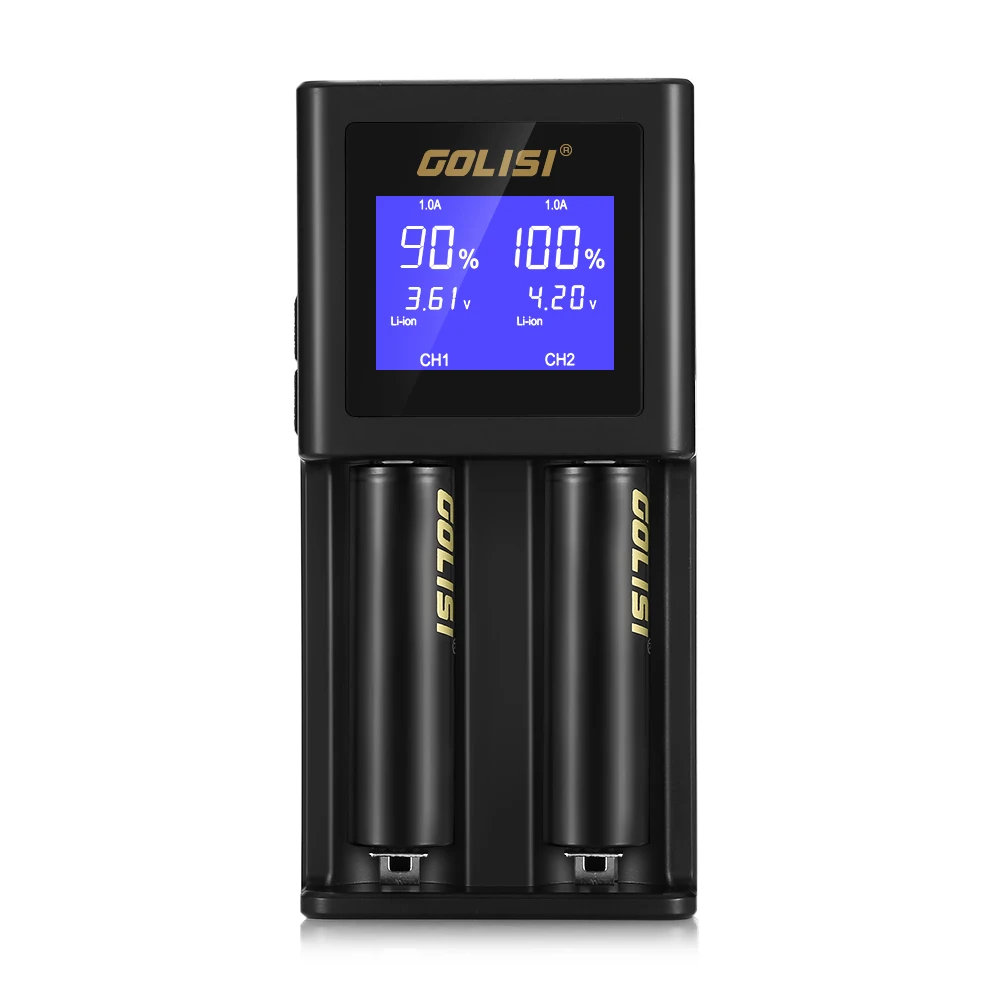 GOLISI S2 2.0A смарт-зарядное устройство lcd для 18650 20700 26650 литий-ионный Ni-MH Ni-Cd AA AAA перезаряжаемый аккумулятор - Цвет: Black