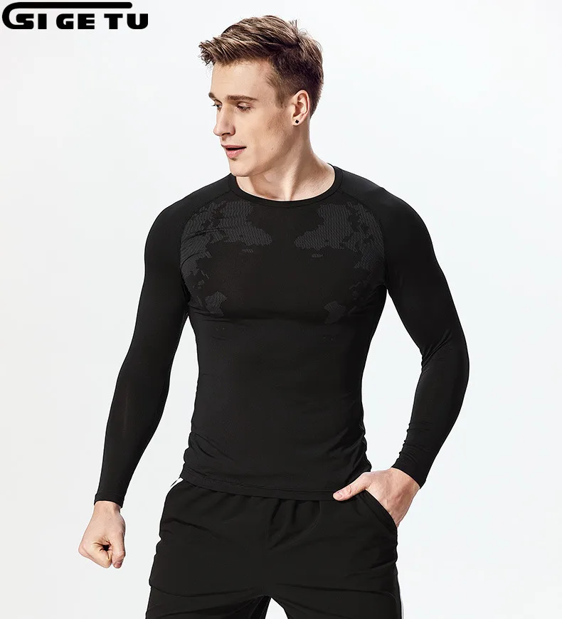 

Men Compression Long Sleeve O-Neck Tight T-shirt Quick Drying Fitness Base Layer Top Basketball breathable and quick-drying top