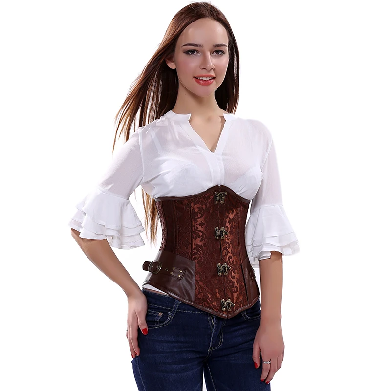 

Vintage Brown Brocade Steampunk Corset Steel Bone Slimming Waist Trainer Corsets and Bustiers Sexy Gothic Clothing 2918