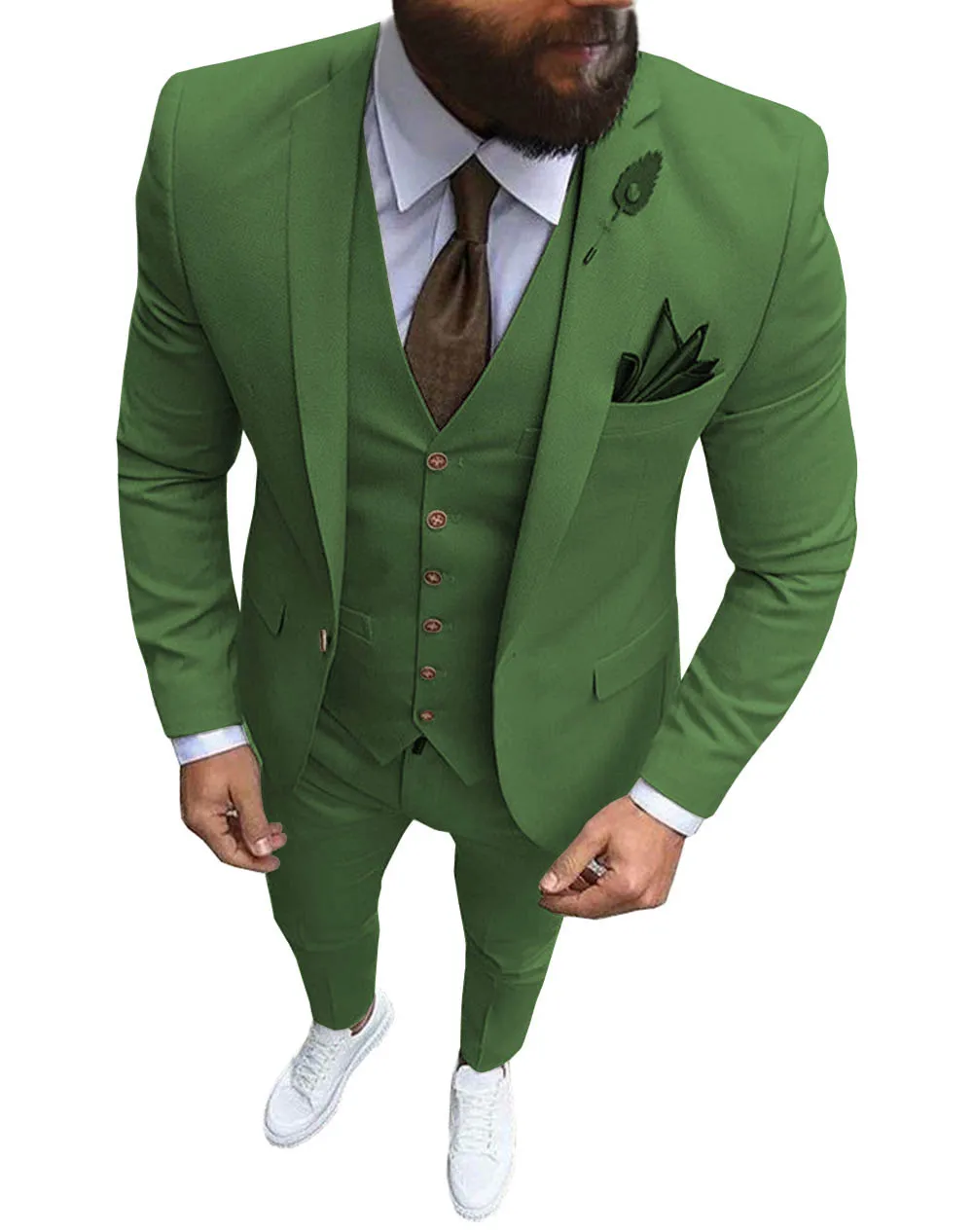thumbnail image 1 of Nuevo traje rosa de 3 piezas para hombre, traje formal de negocios con solapa con muesca, esmoquin ajustado, chaqueta para padrino de boda (chaqueta + chaleco + pantalones), 1 of 5