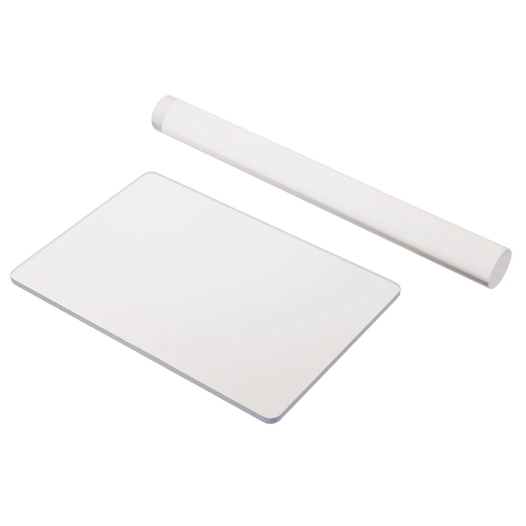 Clear Acrylic Roller with Acrylic Sheet Backing Board Polymer Clay Craft Tool (20cm)
