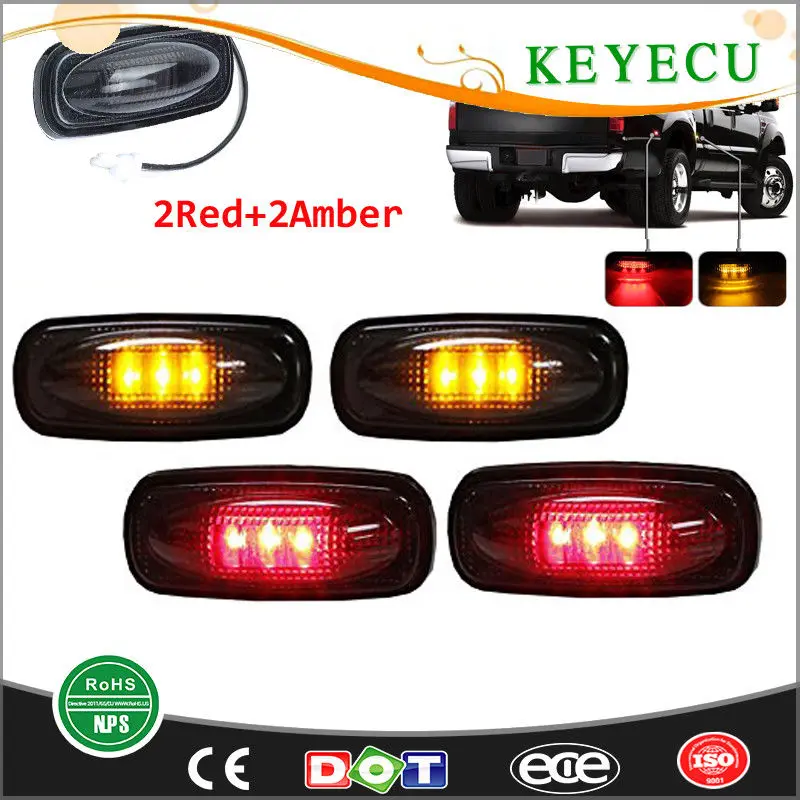 Keyecu 2 Amber+ 2 красный КОПЧЕНЫЙ линзы светодиодный Fender боковые габаритные огни для Dodge Оперативная память 2500 3500 HD 2003-2009 часть 55077458aa 55077459aa