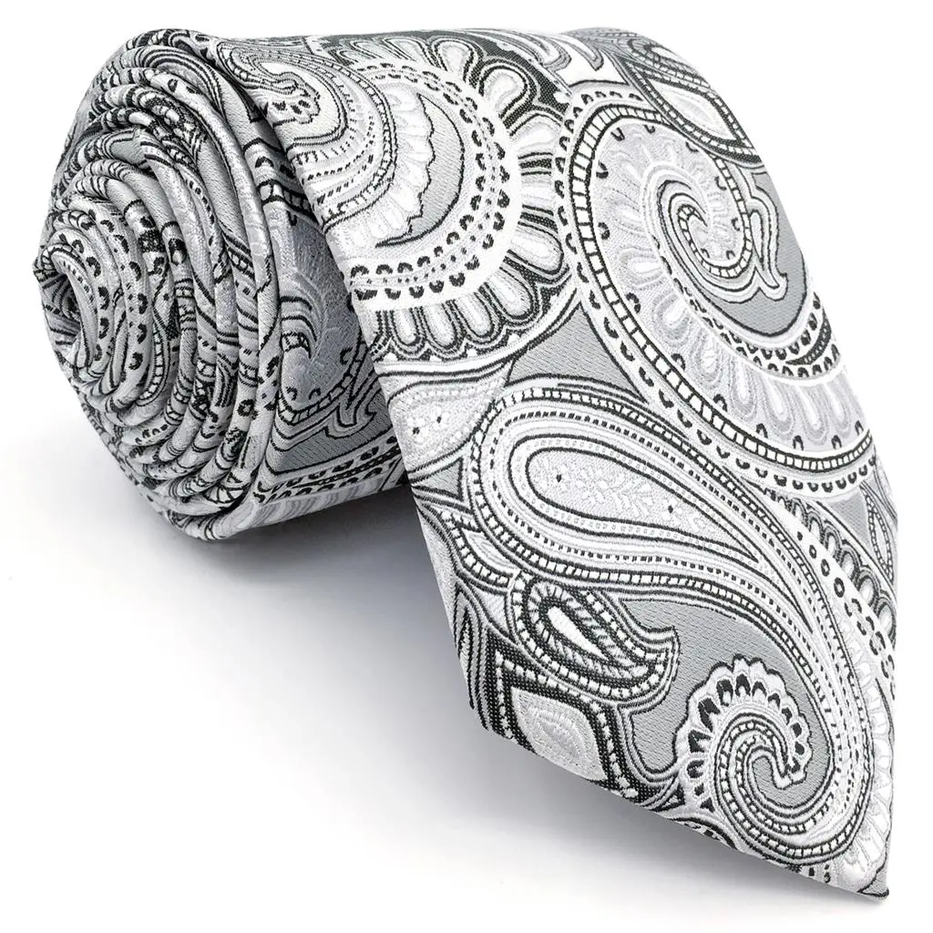 

SZ7 Paisley Grey Black Mens Slim Necktie Silk 6cm Tie