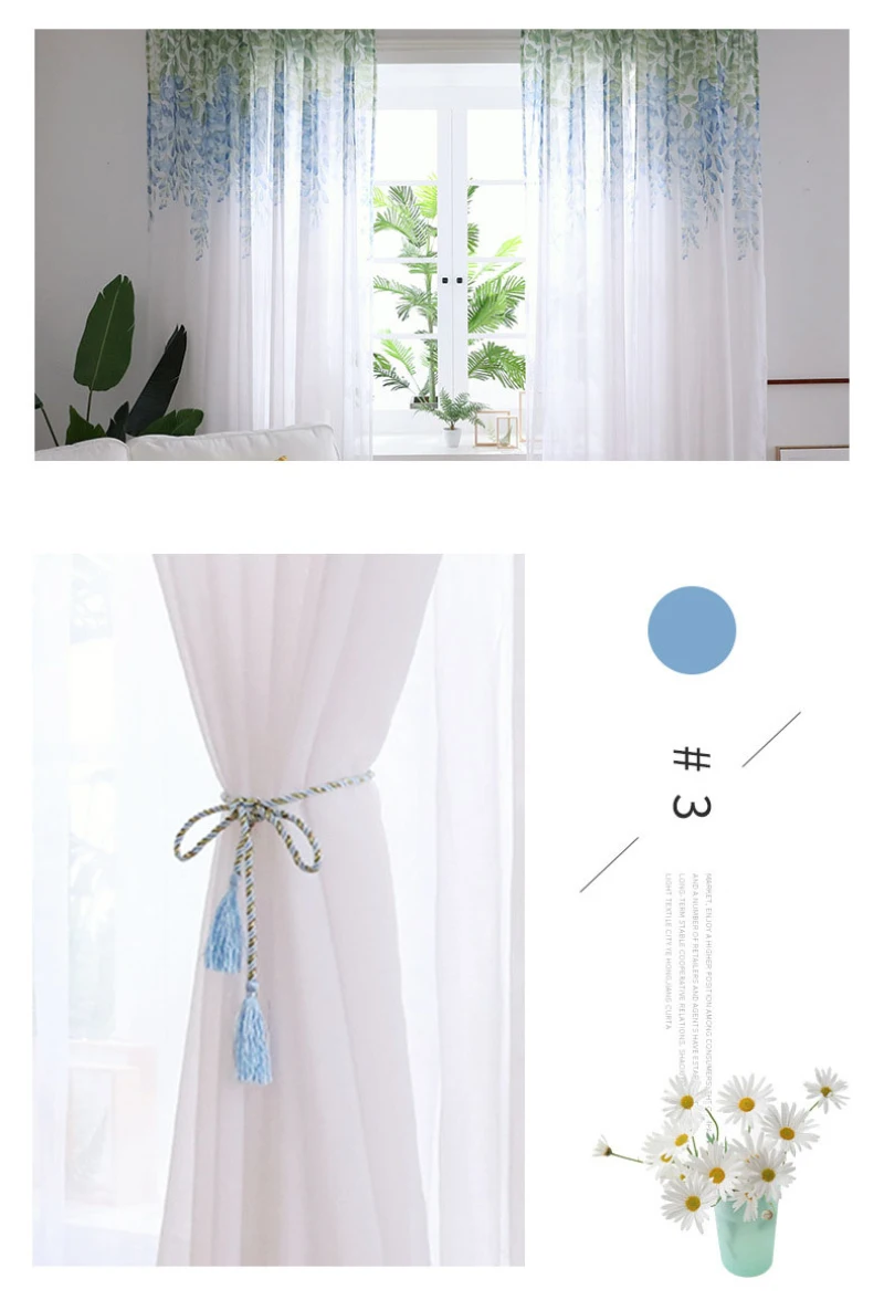 Фиолетовый цветочный занавес для гостиной экран окна из белой прозрачной ткани шторы Синий Тюль лечение X536#30