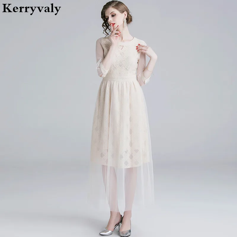 Новое Элегантное кружевное платье миди для подиума vestidos Mujer Verano летняя пляжная одежда макси Femme Longue K3557