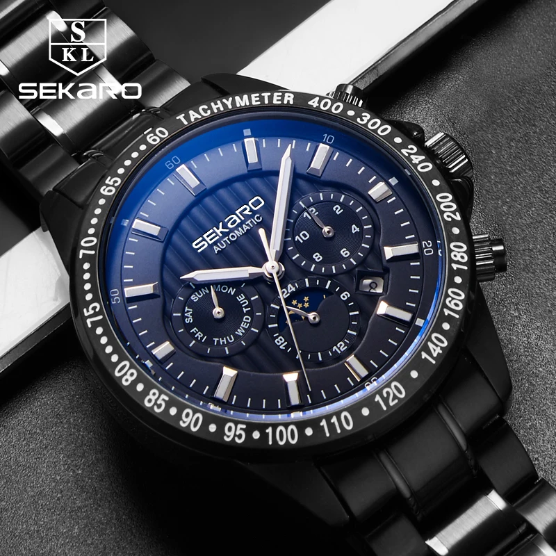 

Sekaro Mens High Quality Mechanical Wristwatch Watches Men Top Brand Luxury Business full steel watch Man Relogio Masculino