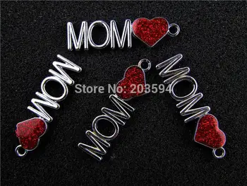 

AE389 Mix Color 100Pcs Alloy Metal Enamel Mother's Day Charms Pendants 12X44mm