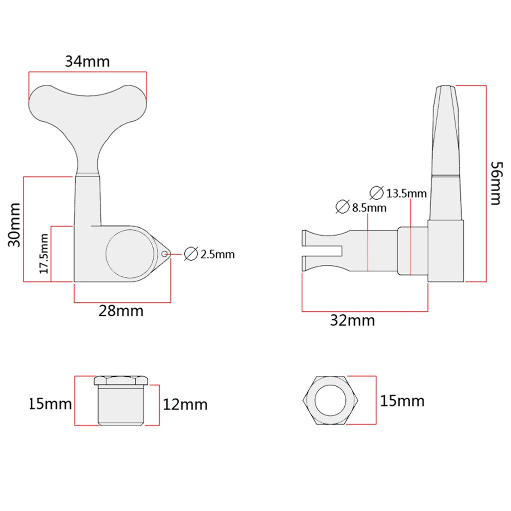 Black Acoustic Guitar Sealed Tuners Tuning Pegs Machine Heads Part 2R2L for 4 String Bass