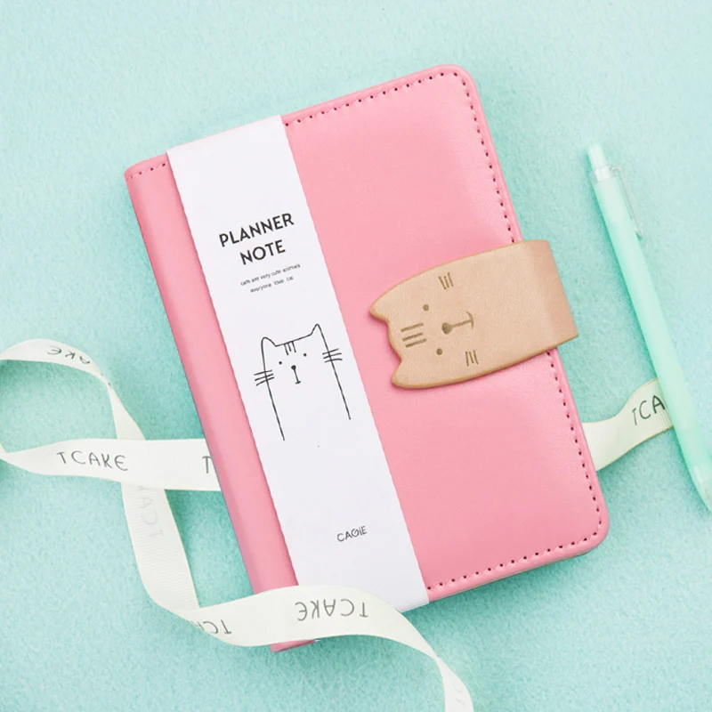 

Kawaii Leather Spiral Notebook Cute Cat Manget Hasp a6 Binder Personal Diary Office School Filofax Journals WJ-XXWJ293-