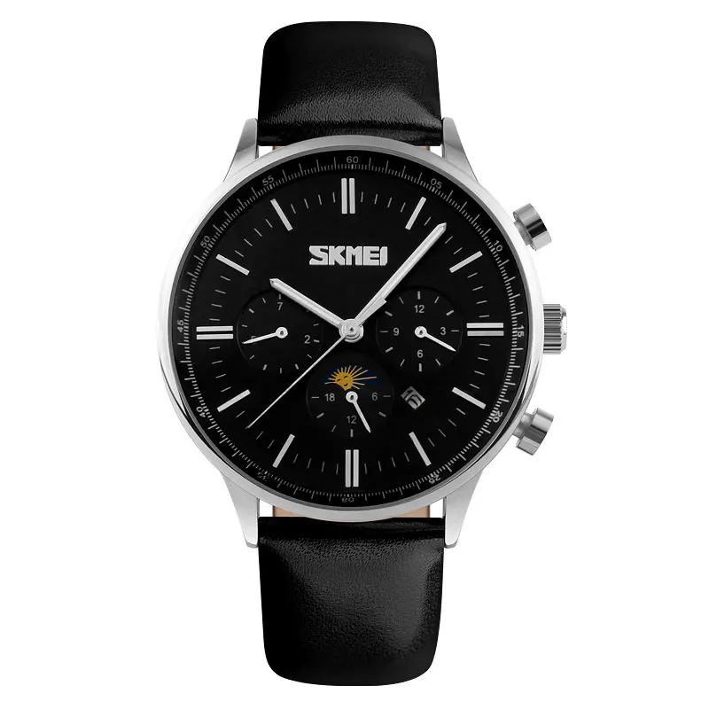 SKMEI модные часы мужские деловые кварцевые наручные часы 30 м водонепроницаемые повседневные кожаные Брендовые повседневные часы Relogio Masculino 9117 - Цвет: Black