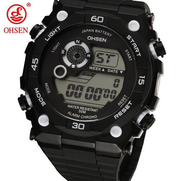 Лидер продаж OHSEN бренд светодиодный цифровые часы для мужчин 50 м плавание спортивные часы Дата День будильник Модные Зеленые наручные часы Relogio Masculino - Цвет: Белый