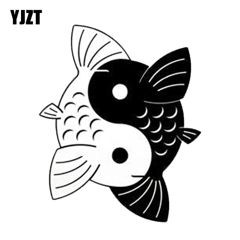 Yjzt Autocollants De Voiture 12 4x15 2cm Yin Yang Koi Fish Dessin Anime Creatif Mode Style De Voiture Decalcomanies Decoratives Noir Argent C6 1253 Aliexpress