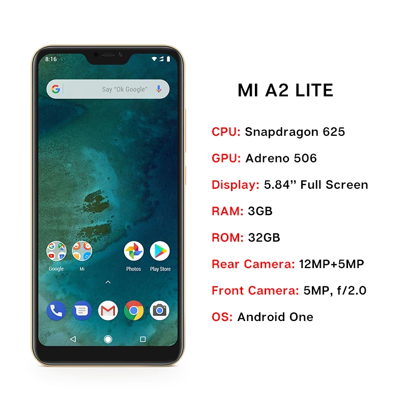 النسخة العالمية شياو mi mi A2 لايت 3 GB 32 GB الهاتف الذكي 5.84 'كامل شاشة أنف العجل 625 12MP المزدوج كاميرا الروبوت واحد CE الهاتف