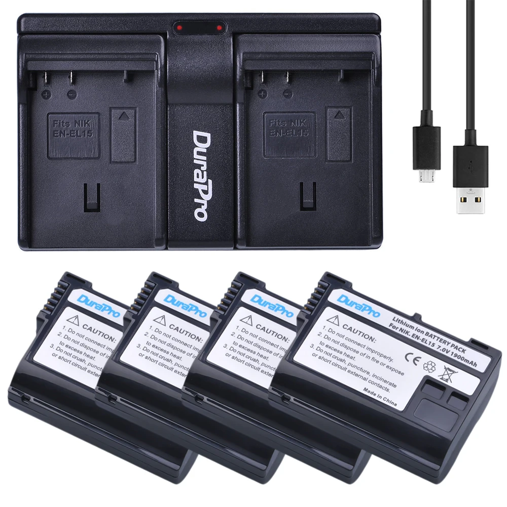 

Durapro Decoded 4Pcs EN-EL15 EN EL15 Li-ion Battery + USB Dual Charger for Nikon D600 D610 D800 D800E D810 D7000 D7100 D7200 V1