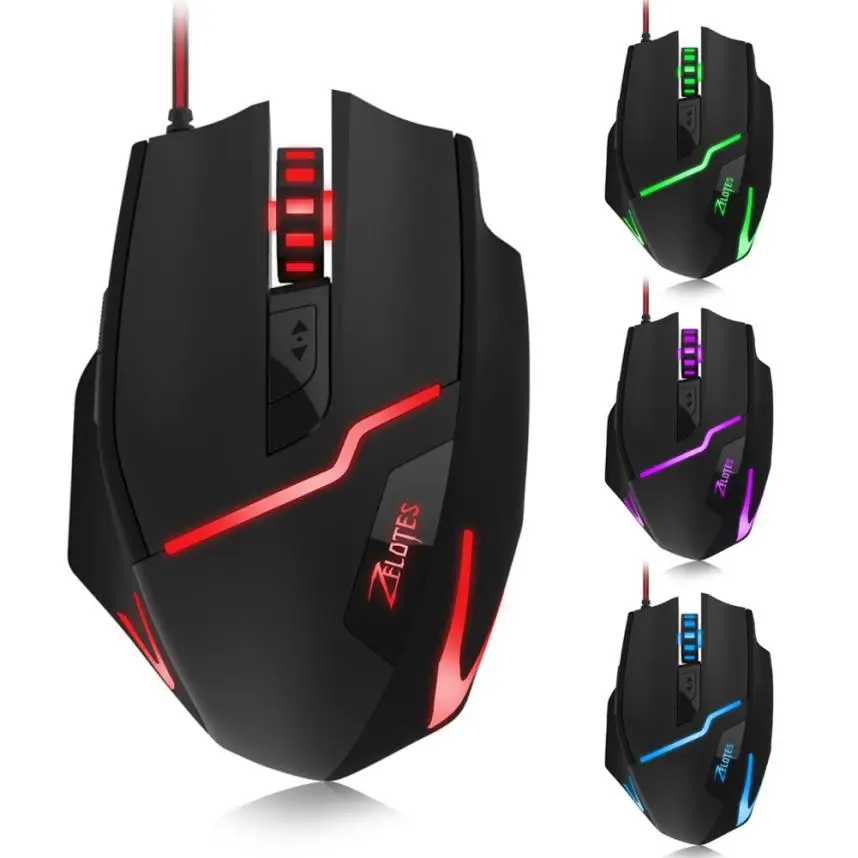 

2018 Top SALE ZELOTES T10 7200DPI USB Professional Wired Optical 7 Buttons Self-defining Gaming Mouse Quick Thumb Function