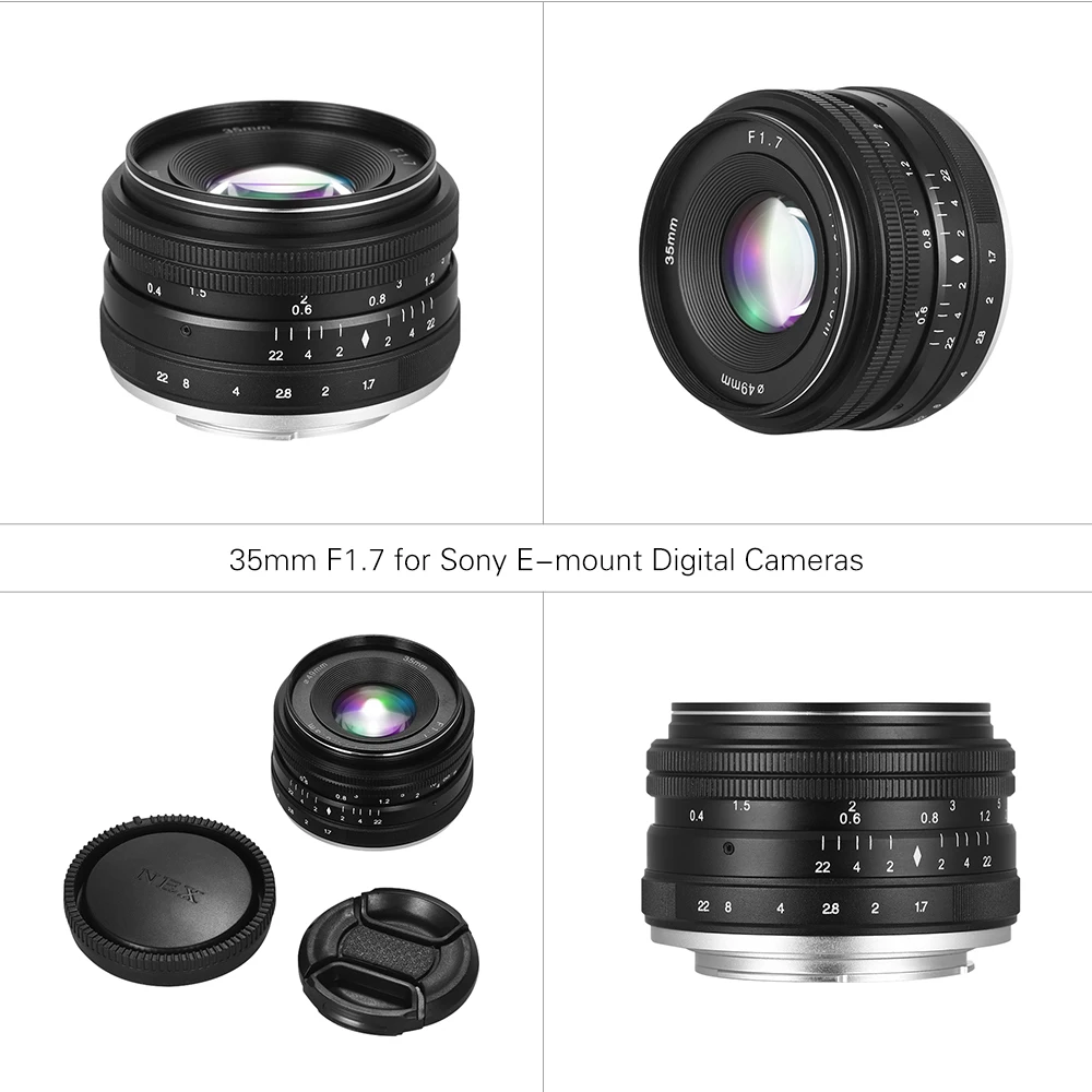 35 мм F1.7 большая апертура ручной основной фиксированный объектив для sony E-Mount цифровых беззеркальных камер NEX 3 NEX 3N NEX 5 NEX 5T NEX 5R