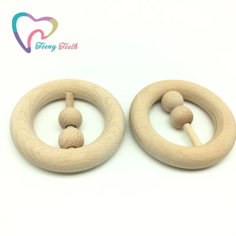 

Teeny Teeth 5 PCS DIY Pendant Hand Cut Wooden ring Teether Rattle Natural Beech Children Rattle Toys Baby Shower Gifts Nursing