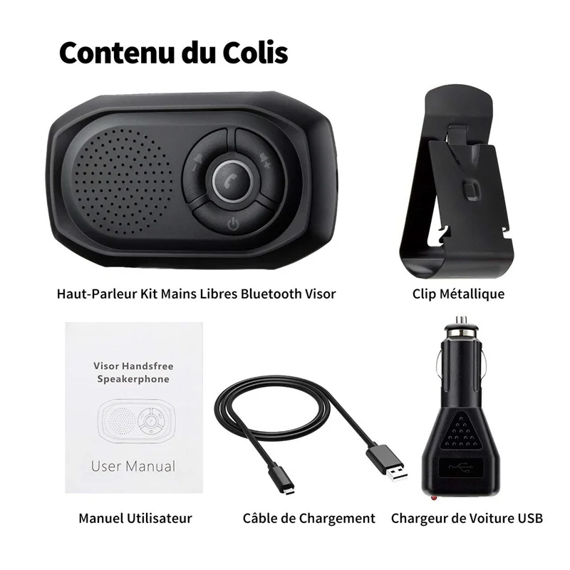 VicTsing Bluetooth Handsfree Car Kit Speaker Built-In Sun Breaker Bluetooth Car Kit with Clip Holder for iPhone                  (7)