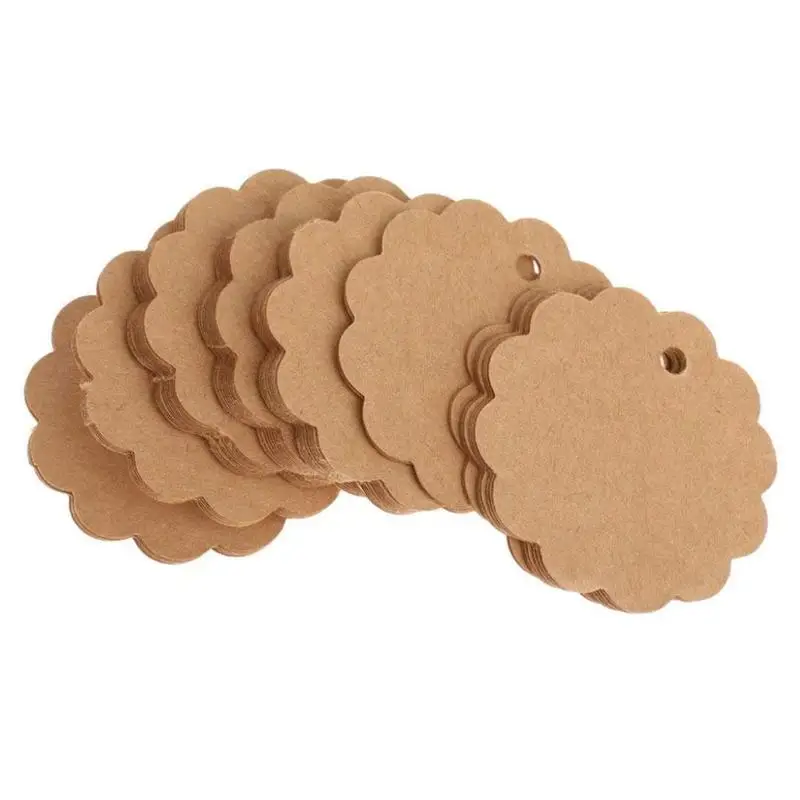 6cm Round Scalloped Kraft Paper Tags Gift Tag Laser Cut Craft Paper