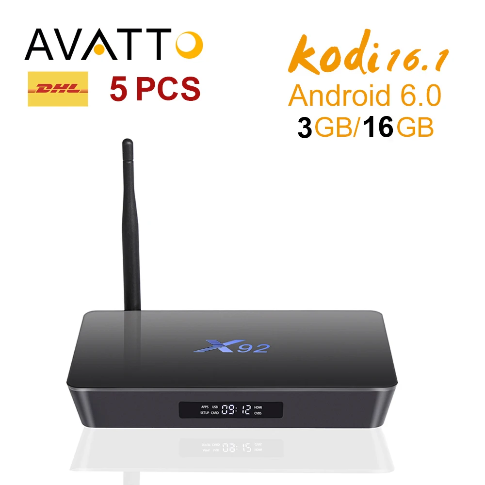  [AVATTO] 5pcs Wholesale/DHL X92 3GB/6GB Android 6.0 Smart TV Box Amlogic S912 OCTA Core Kodi 16.1 5G Wifi 4K H.265 Set Top Box 