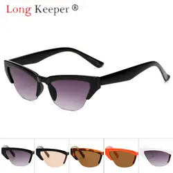 LongKeeper кошачий глаз солнцезащитные очки Для женщин Для мужчин модные очки оттенки UV400 Винтаж половина оправы gafas-де-сол