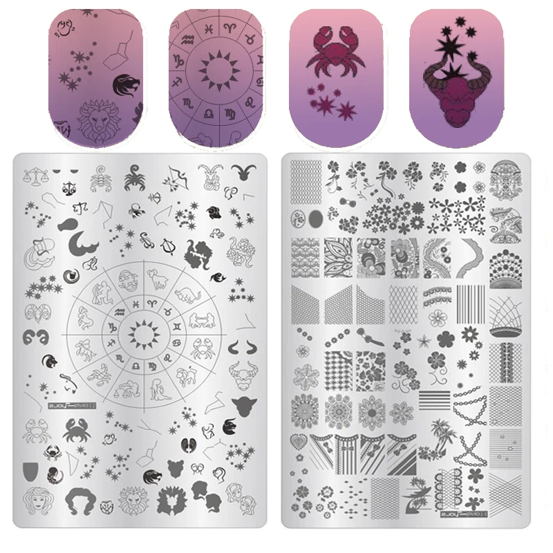 Ногтей штамповки пластины-шаблоны 9,5*14,5 см прямоугольник 12 созвездий цветы лист шаблон маникюр ногти трафаретная штамповка пластины