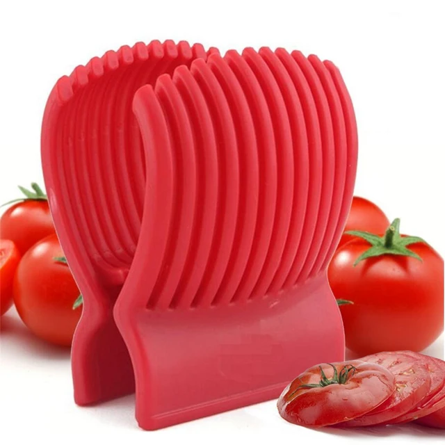 Tomato Slicer Holder Food Grade Plastic Fruit Vegetable Cutter Red Tomato Slicer Holder Food Grade Plastic Fruit Vegetable Cutter Red Guide Onion