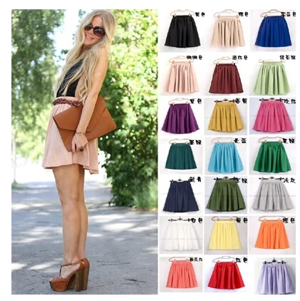 17color high waist women skirts summer skater ruffles fluffy mini skirt short pleated skirt double layer ball gown chiffon skirt