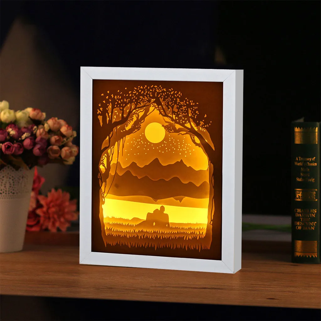 

3D Paper Sculpture Light USB Night Light Lamp of Creative DIY Handmade Papercut Paper Carving Light Lamp for Christmas Bedroom