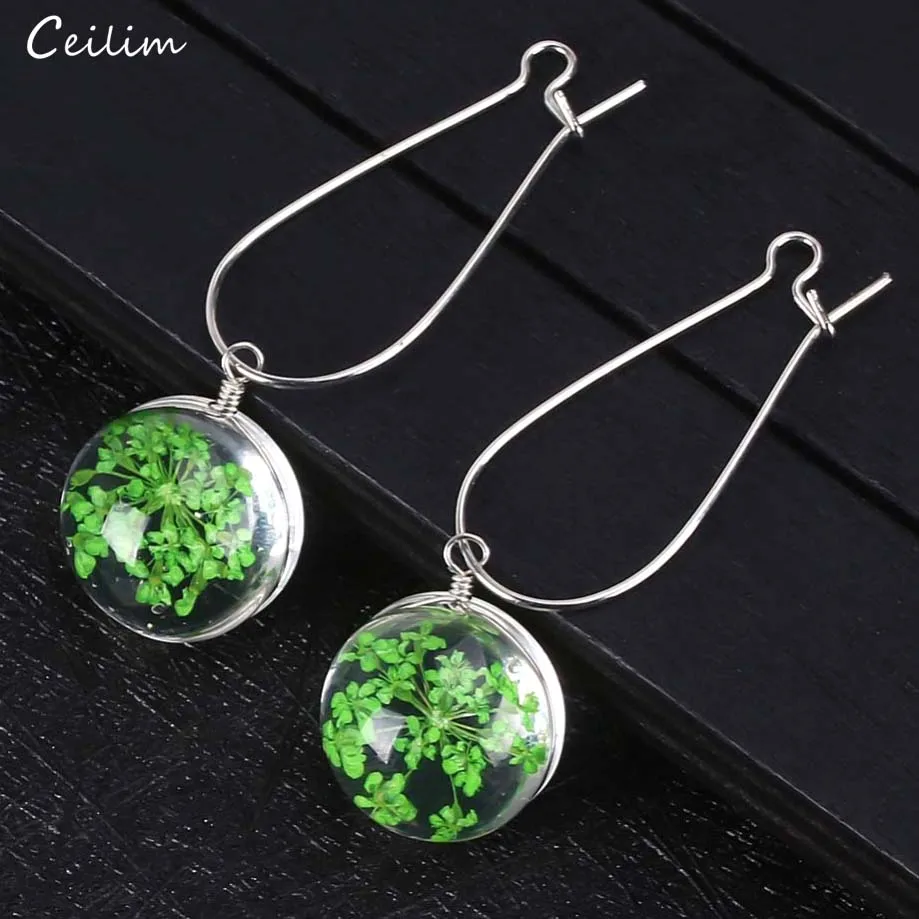 

Trendy 2019 Dried Flower Earring for Women Gifts Transparent Glass Ball Dangle Earrings Fashion Colorful Ear Drop Jewelry