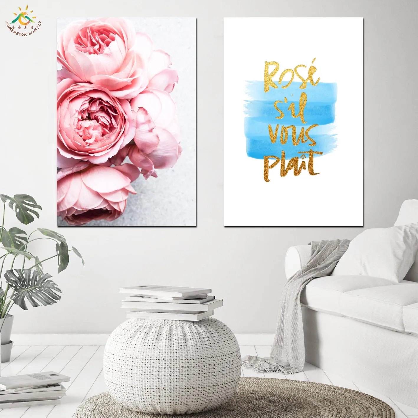 

Scandinavian Style Pink Flower Painting Wall Art Canvas Posters Nordic Prints Decorative Picture Modern Home Bedroom Decoration