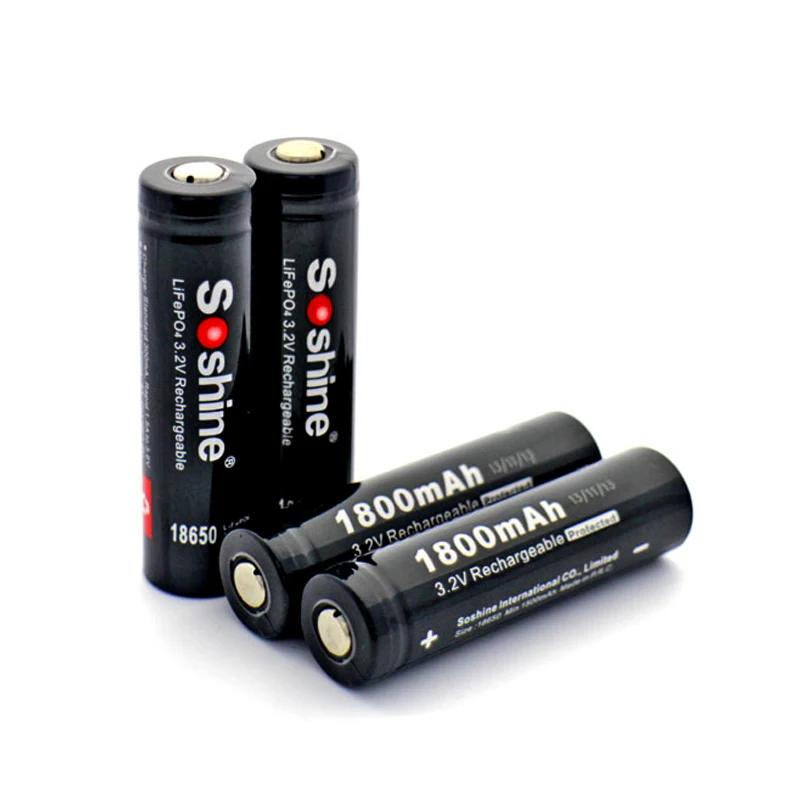 4pcs Soshine 3.2V Rechargeable 18650 LifePO4 Battery Cell 1800mAH Protected Positive nipple for Led Torch Headlamp Bicycle Light