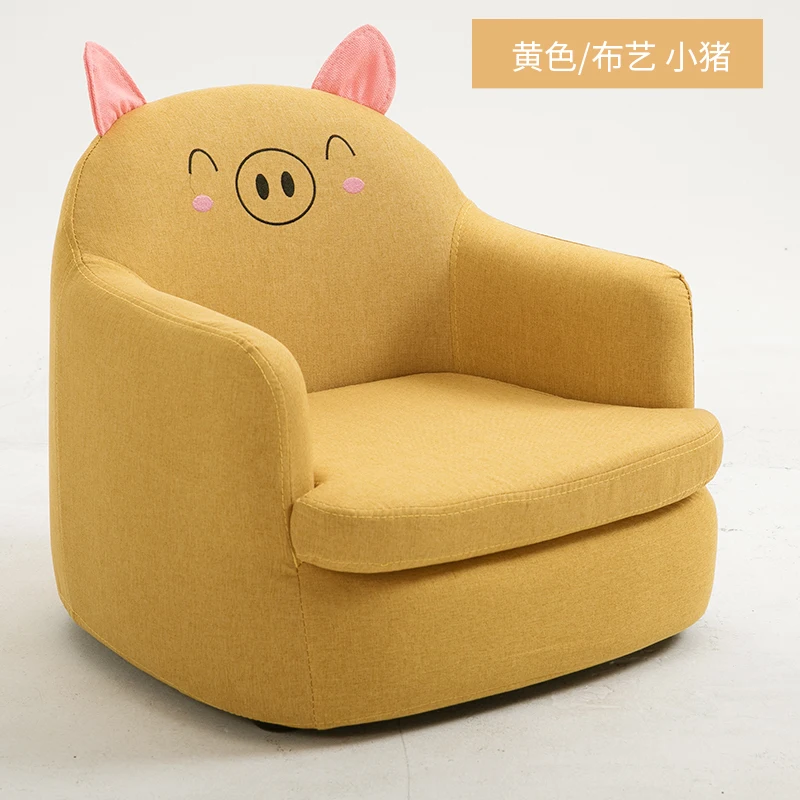 Современная простая одноместная мультяшная ткань/диван из искусственной кожи, каркас из цельного дерева, Угловой стул, мебель для дома, розовый диван-кровать - Цвет: Yellow cloth piglet