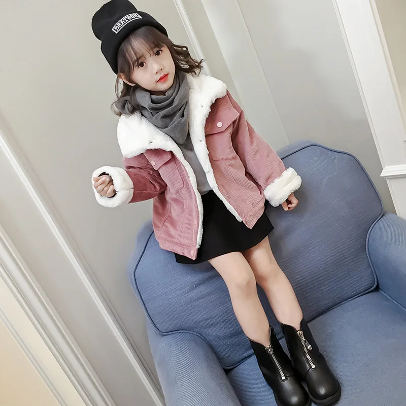 

2018 Fall Winter Girls Cashmere Velvet Woolen Coat Children's Corduroy Clothing Jacket Outerwear Female Kid Casual Overcoat A279