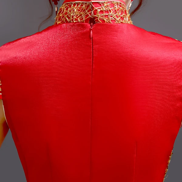 Китайское традиционное платье с вышивкой cheongsam вышитое свадебное Красное Кружевное Современное женское длинное qipao сексуальное Восточное официальное атласное
