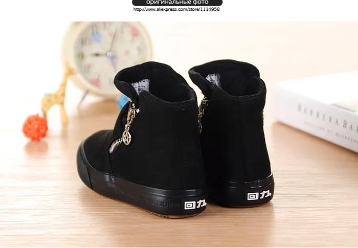 Brand 2015 Autumn Children Shoes Flock Leather Flat Rubber Sole Kids Boots Abkle Short Plush Fashion Snow Boots For Girls Boys (15)