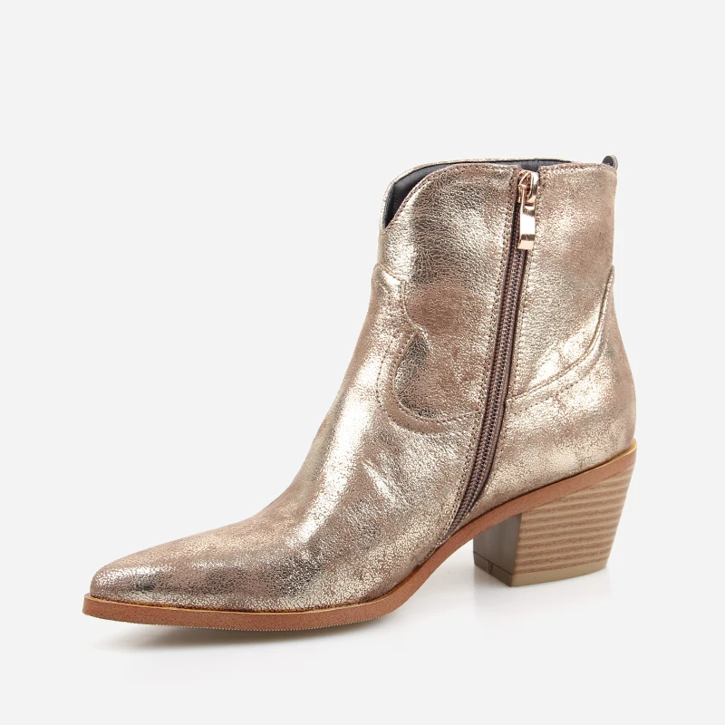 2019 Spring/Autumn New Fashion Women's High-heeled Retro Square Heel Boots Zipper Concise Pointed Toe Woman Boot Golden Shoes