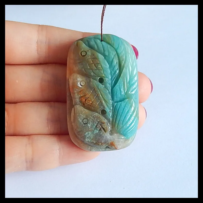 

Carved 3 fish Amazonite Pendant Bead,Wholesale Semiprecious stone Jewelry birthday present 50x32x9mm,28.3g