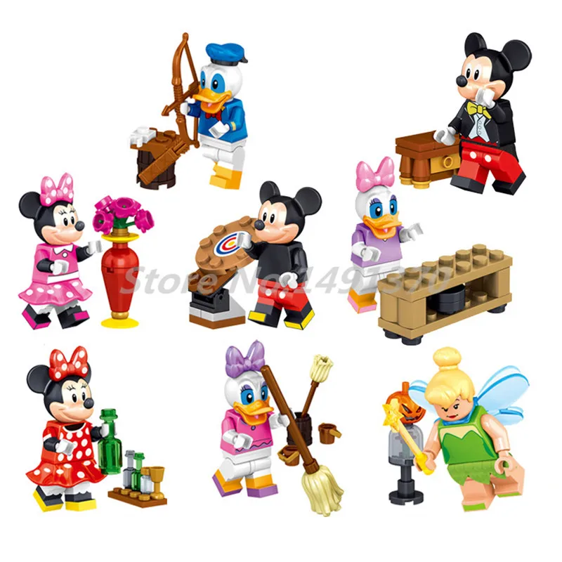 

Building Blocks Cartoon Minnie Mickey 8pcs/lot Figure Donald Duck Daisy Tinker Bell Model LELE 37005 DIY Gifts Toys For Children