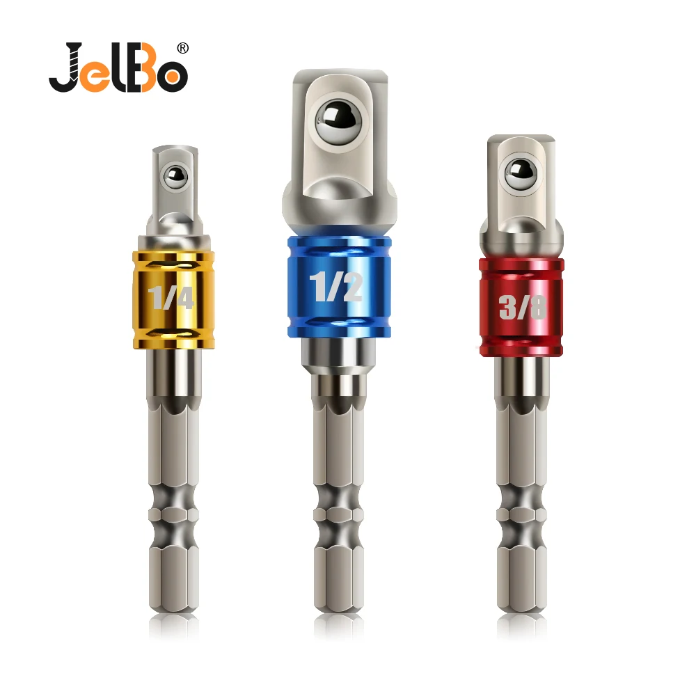 

JelBo 3PCS Color Expansion Universal Sleeve Set 1/2,3/8,1/4 Sleeve Adapters for Drilling Screwdriver Drill Bit Bracket Link Tool