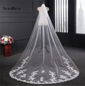 

Romantic White Ivory 1 Tier Cathedral Long Wedding Veil Lace Edge Voile De Mariee Bridal Veil Veu De Noiva Wedding Veil